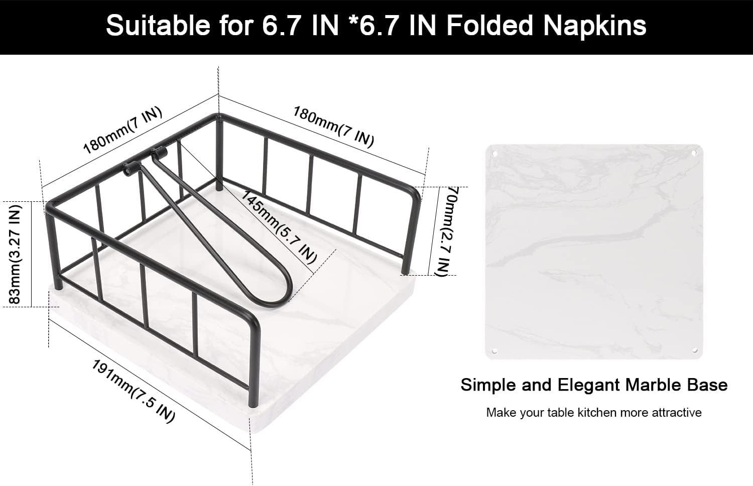 Flat Napkin Holder / Black / Marble