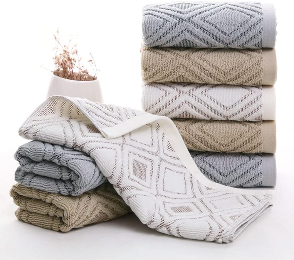 Hand Towels Set of 4 Diamond Pattern 100% Cotton Absorbent Soft Decorative Towel for Bathroom (Beige Brown)