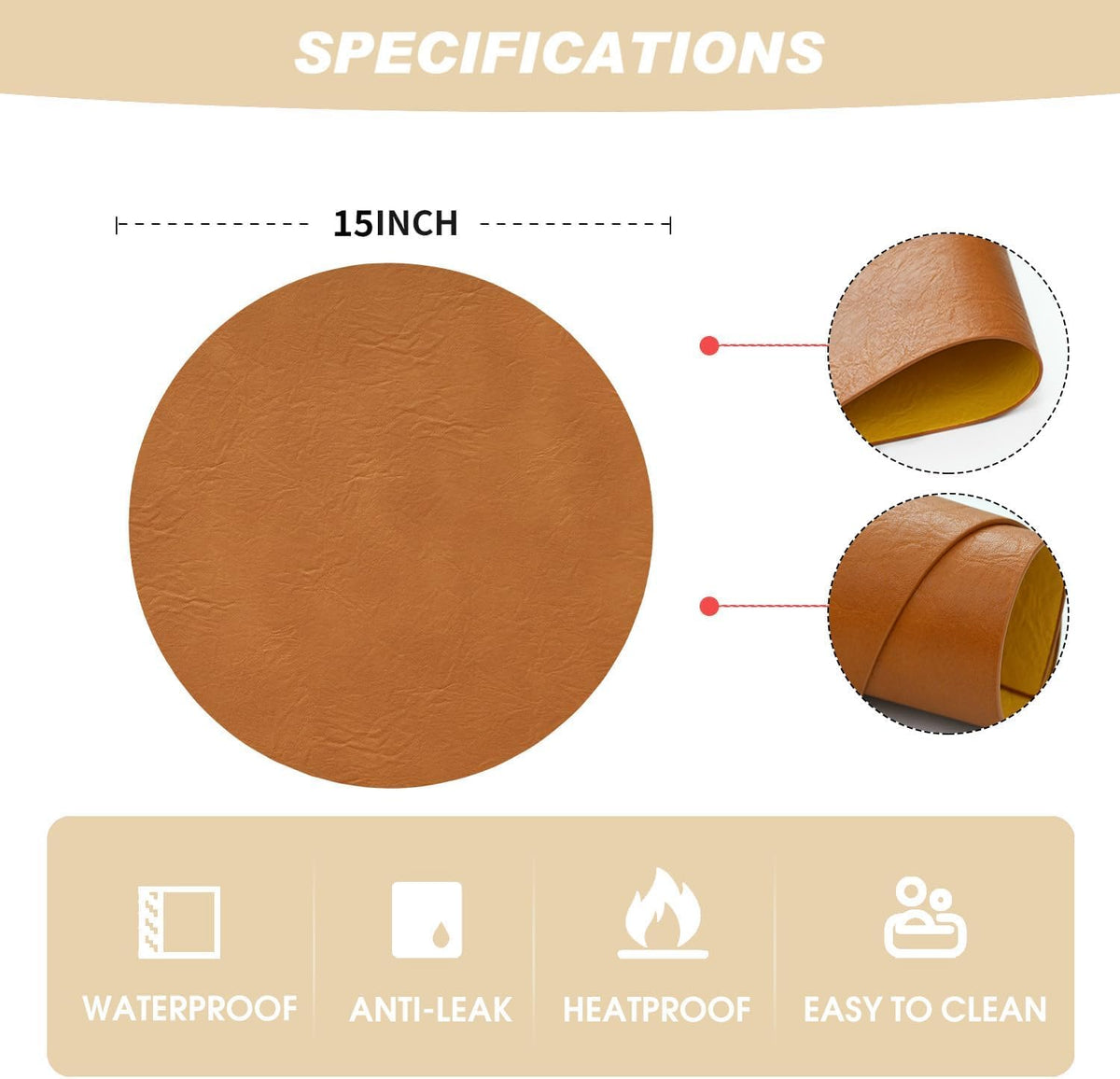 Artoid Mode Rust Faux Leather Placemats Set of 6, 15 Inch Waterproof Wipeable Heat Resistant Vinyl Place Mats