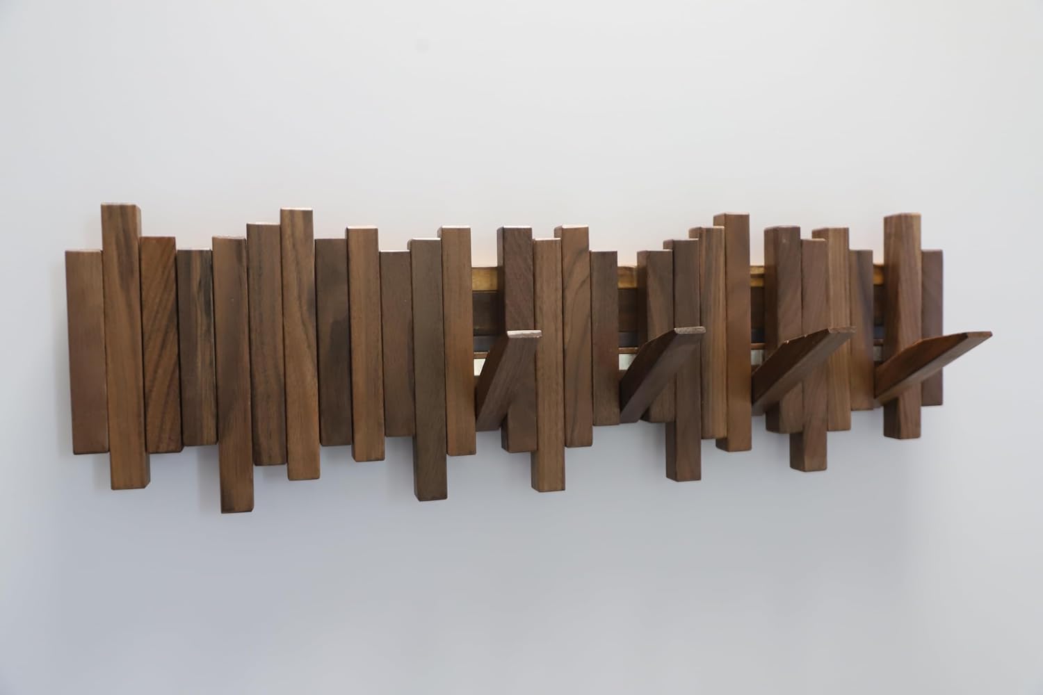 Hardwood Wall Mounted Piano Coat Rack| Flip Down Wall Hook Rack 6 Hooks|Heavy Duty Coat Hooks.Made of Black Walnut.Wall