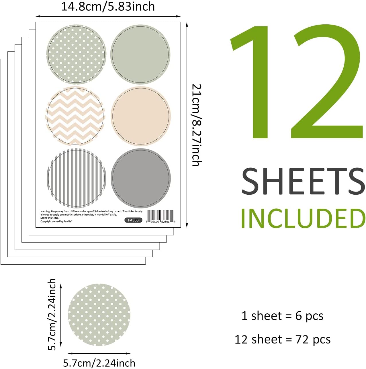 Boho Polka Dot Wall Decals / Boho Ripple-b / 12 Sheets / Set of 72
