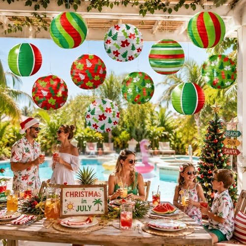 12PCS Hanging Christmas Paper Lanterns Decorations