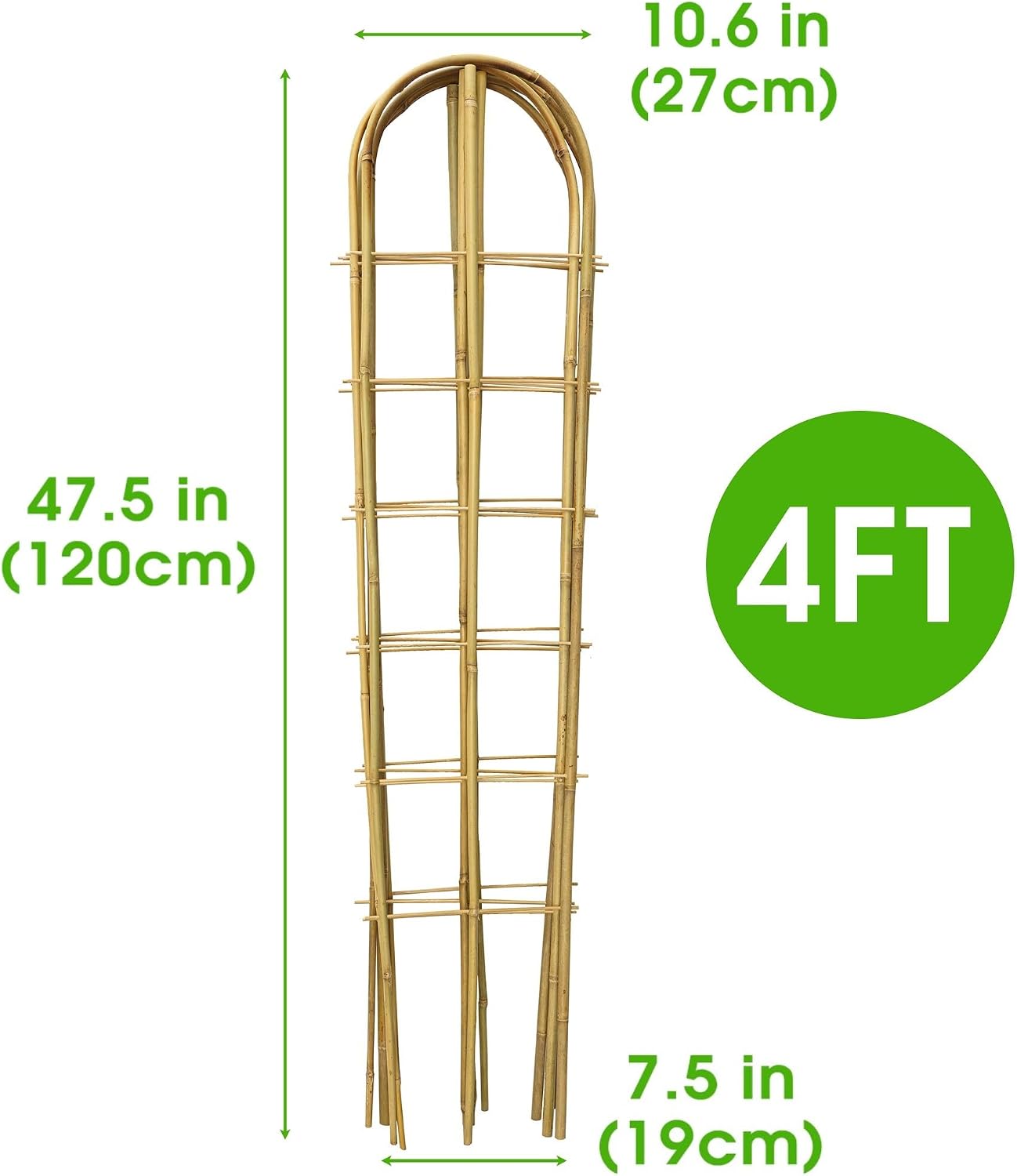 3 Pack 4 Feet U-Shape Bamboo Trellis, Natural Garden Bamboo Trellis for Climbing Plants, Vegetables, Cucumber, Tomato