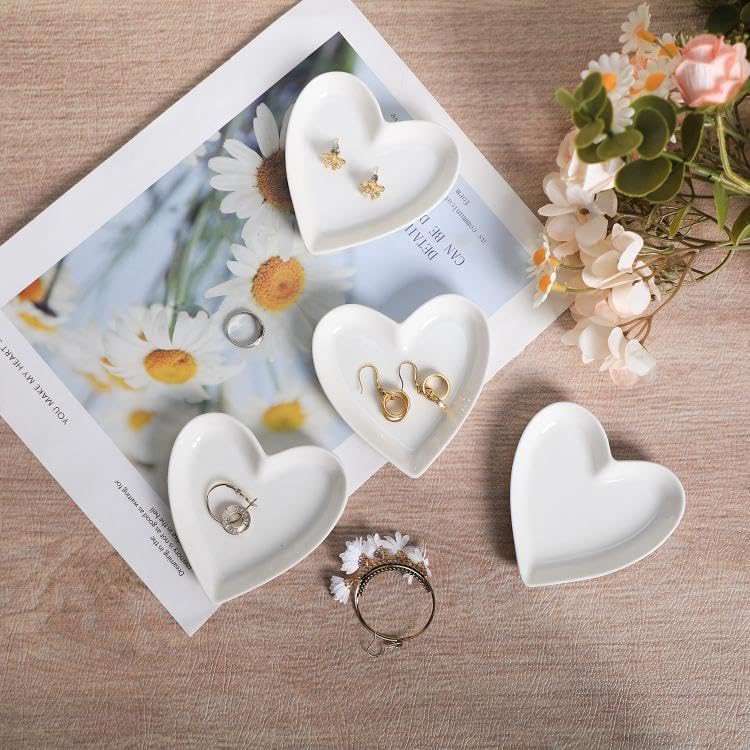 Ceramic Jewelry Dishes Heart Shape Jewelry Trays Storage Trays / White / Set of 8