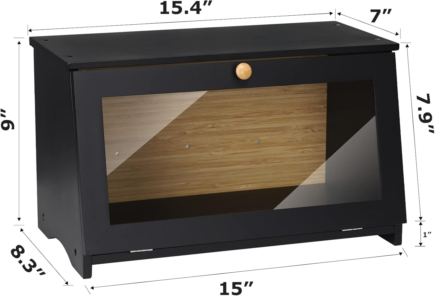 HOMEKOKO Wooden Bread Box for Kitchen Countertop, Single Layer, Black | Bamboo, Large Capacity, Bread Food Storage Bin