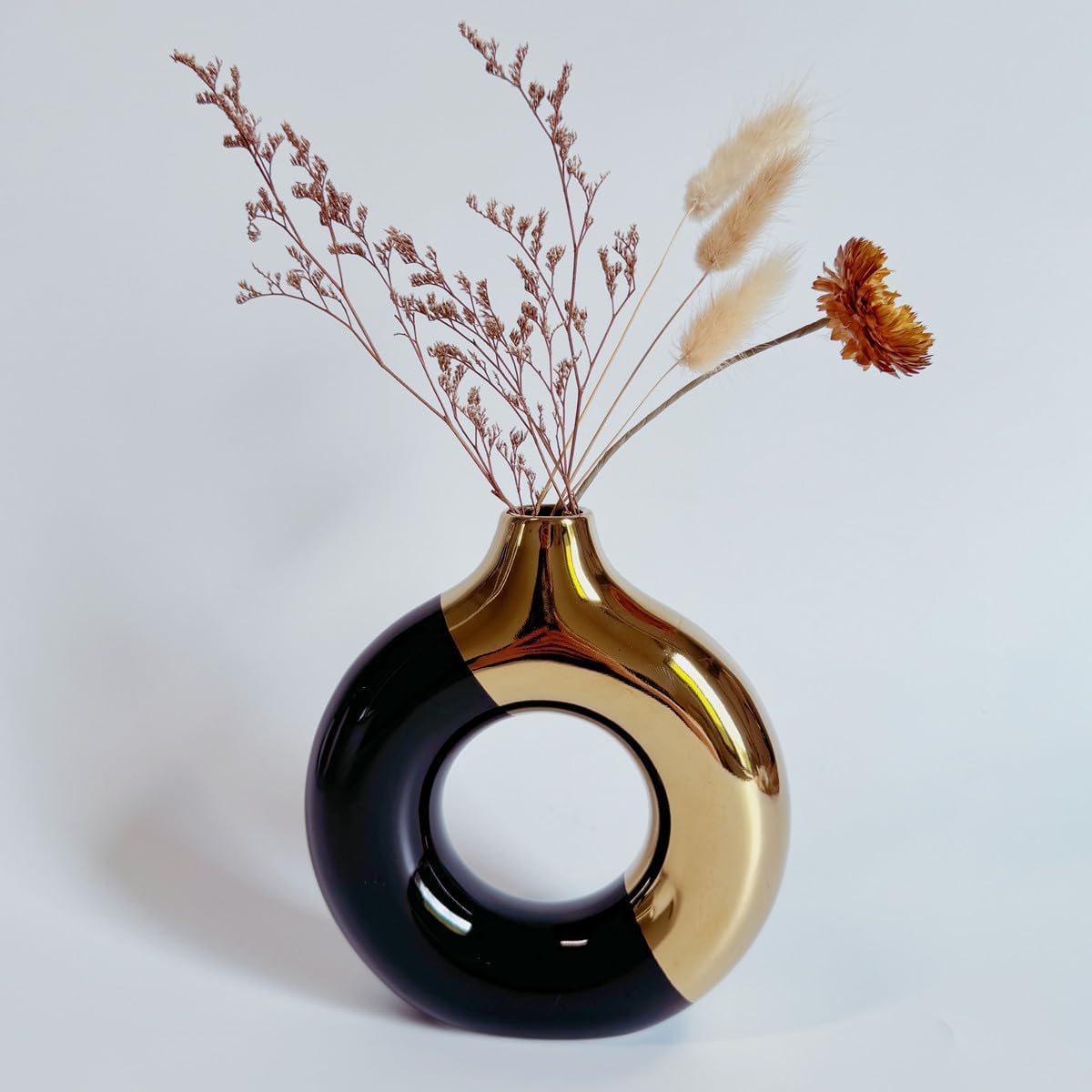 Modern Ceramic Vase for Pampas Grass / Small / Black Gold
