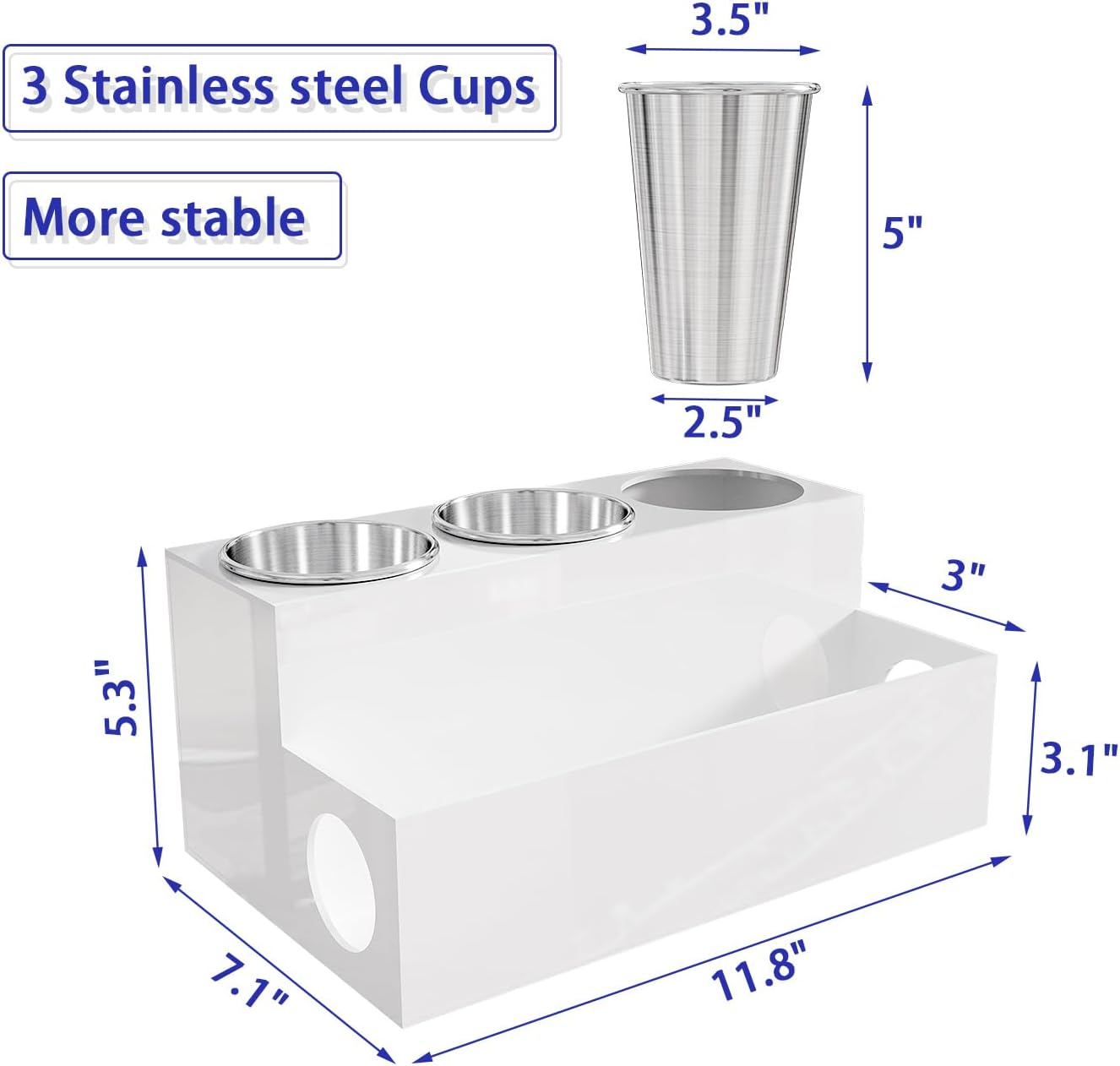 Countertop Hair Tool Organizer White Acrylic Holder for Vanity | Heat Insulated Steel Cups, Cord Hole Design, Stores