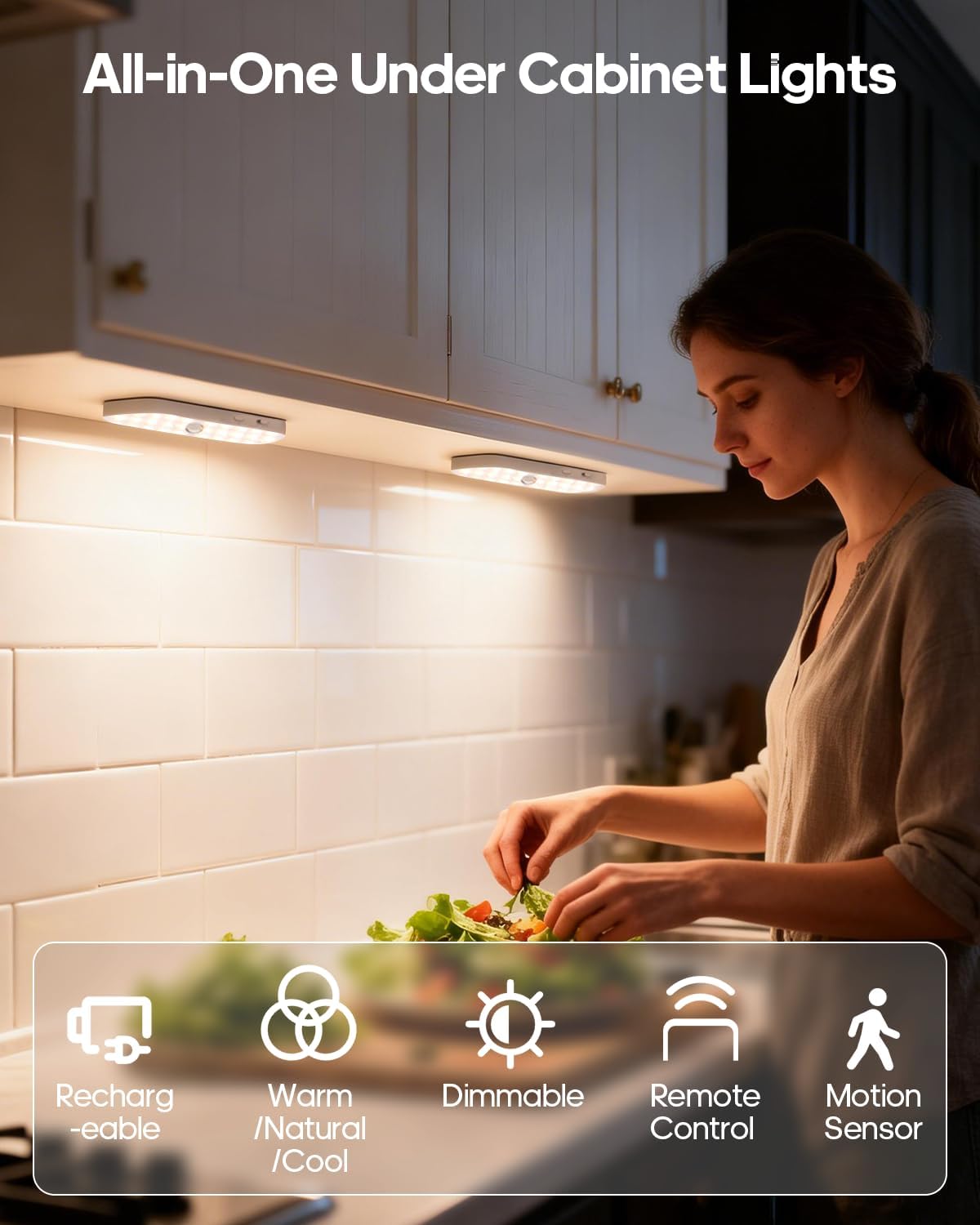 GOODEA 6" Under Cabinet Lighting with Motion Sensor, 5 Pack | Rechargeable Motion Sensor Light Indoor, 3CCT Dimmable