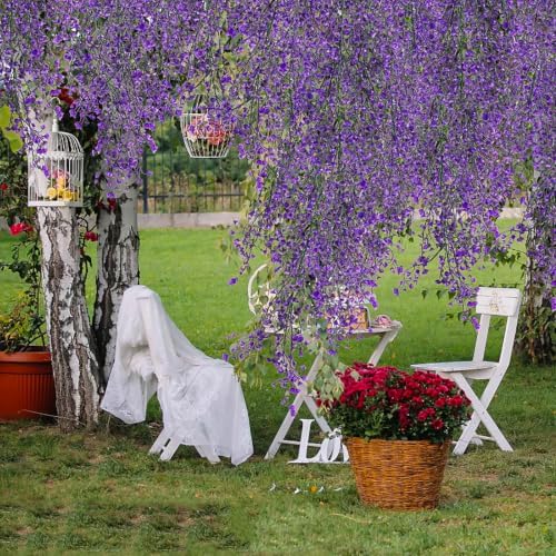 RECUTMS 4Pcs Artificial Hanging Wisteria Plants 31.5In Plastic Purple Ivy