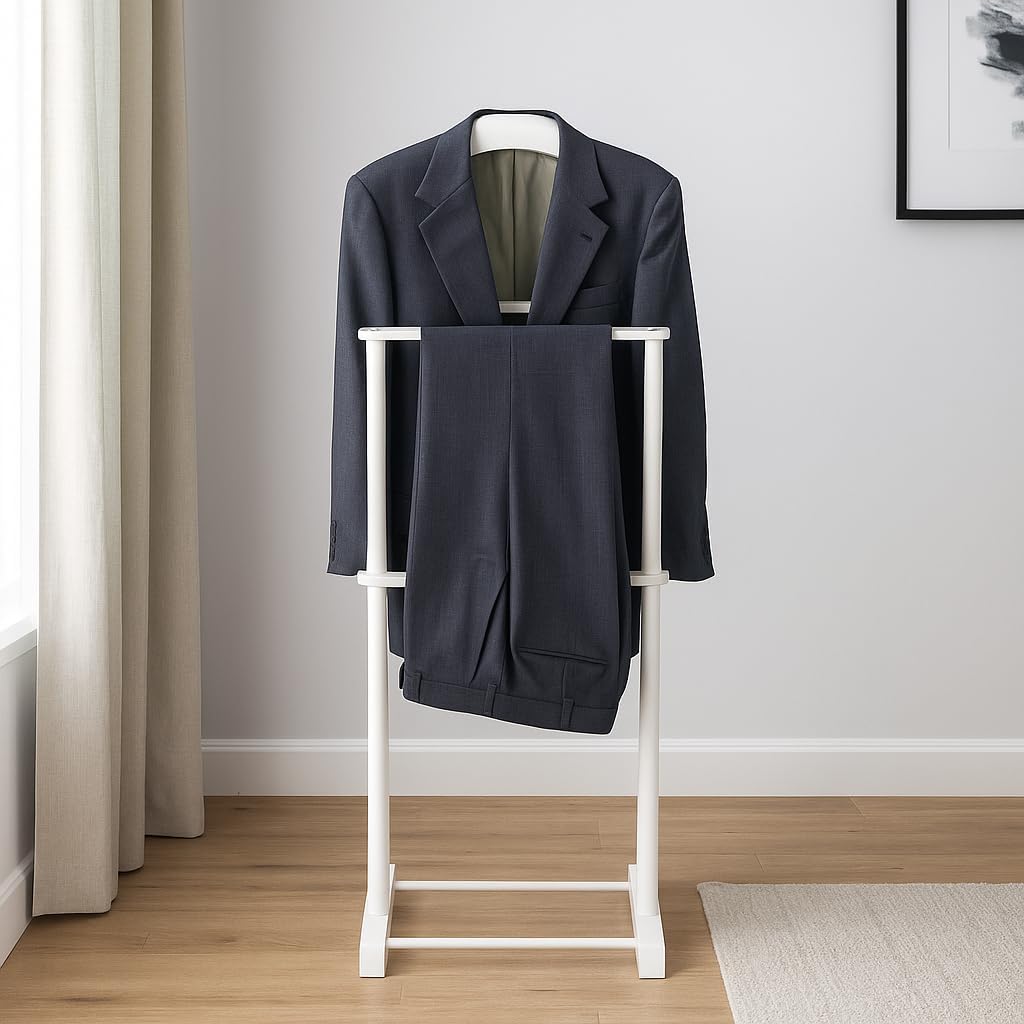 Proman Products Sakura Twin Valet with Wooden Hanger, Trouser Bar & Tie Bar, White