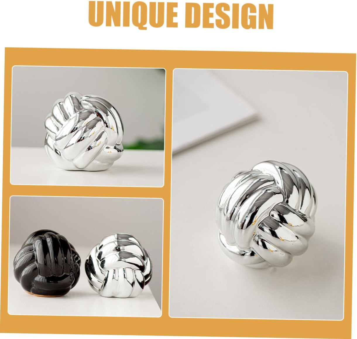 Nordic Style Ceramic Knot Statue Elegant Twisted Line Ornament / Silver / 8.50 x 8.00 x 8.00 / CM