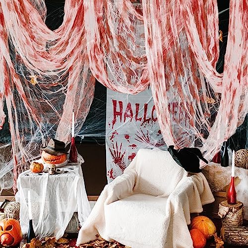 400" x 85" Halloween Creepy Cloth - Large Size Spooky Fabric - Scary Gauze Blood Creepy Cloth for Haunted House Party Yard Wall Doorway Decoration (red)