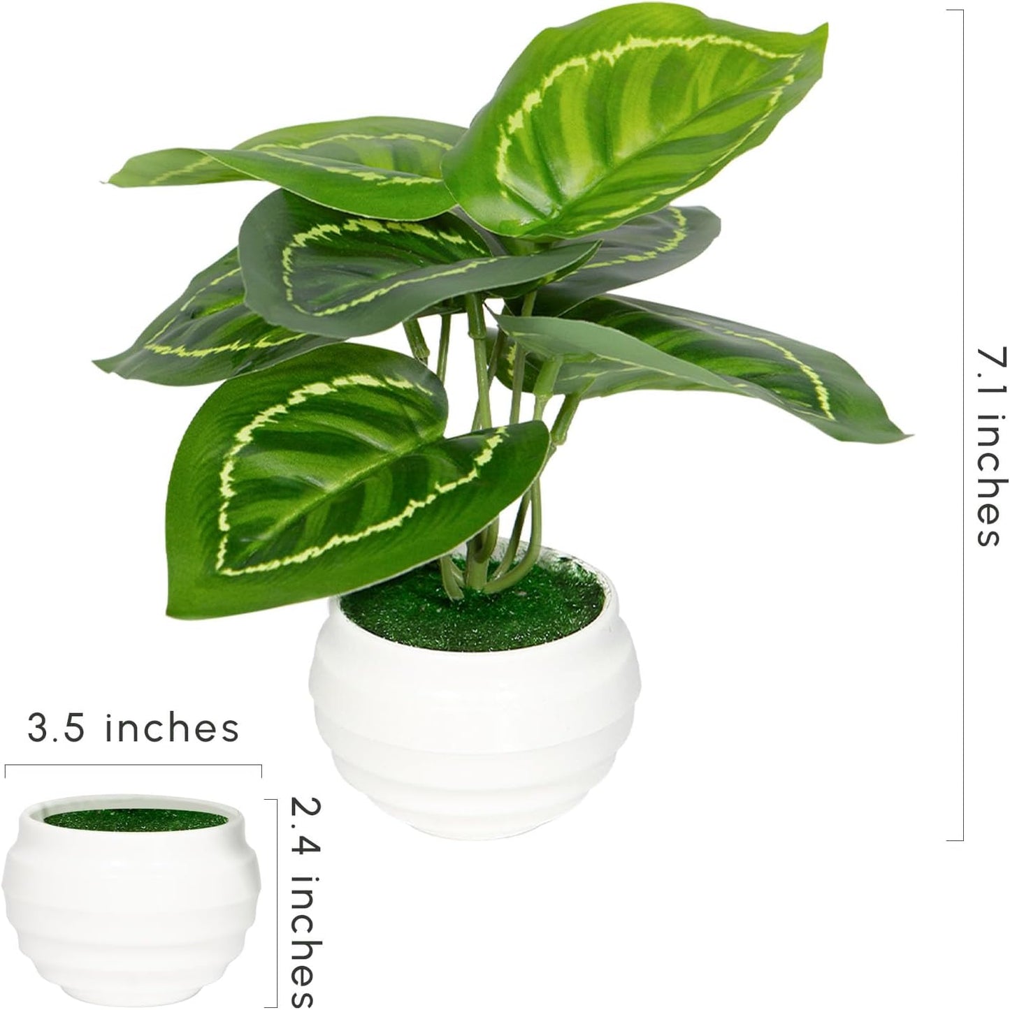 7" Small Artificial Plants in Ceramic Pots / Style 2 / Green / Set of 3