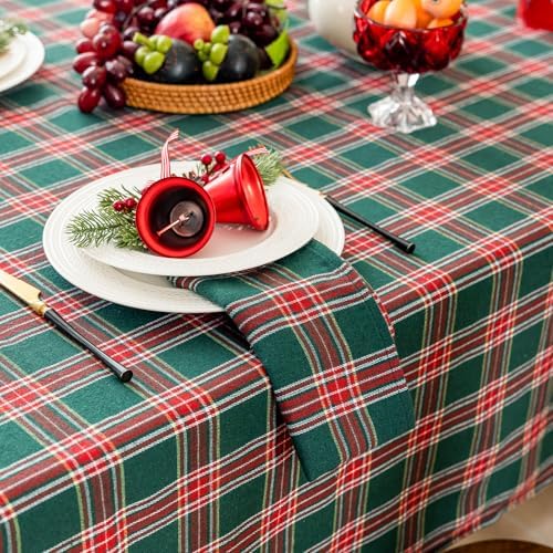 Joyfol Day 4-Pack Green Tartan Christmas Cloth Napkins - 17x17 Inch Plaid Cloth Dinner Napkins, Wrinkle-Resistant & Washable for Holiday/Xmas Table Decor (Set of 4)