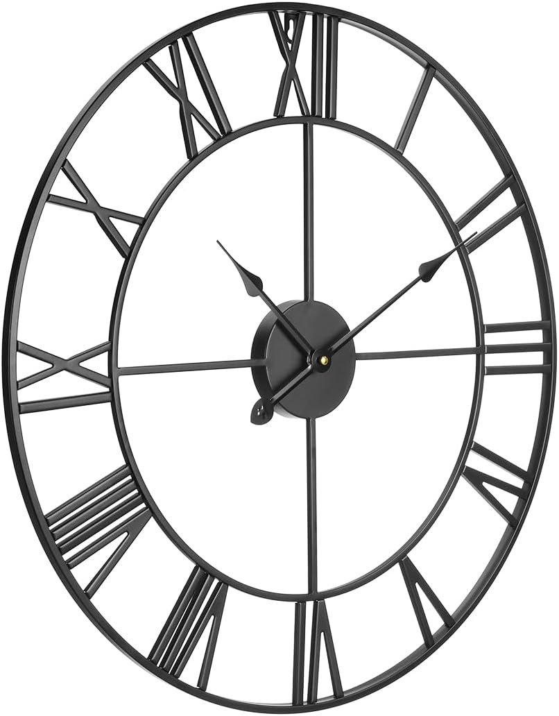 VEVOR Large Wall Clock, 24 in Wall Clock Roman Numerals, Battery Operated Non Ticking Classic Decorative Round Clocks