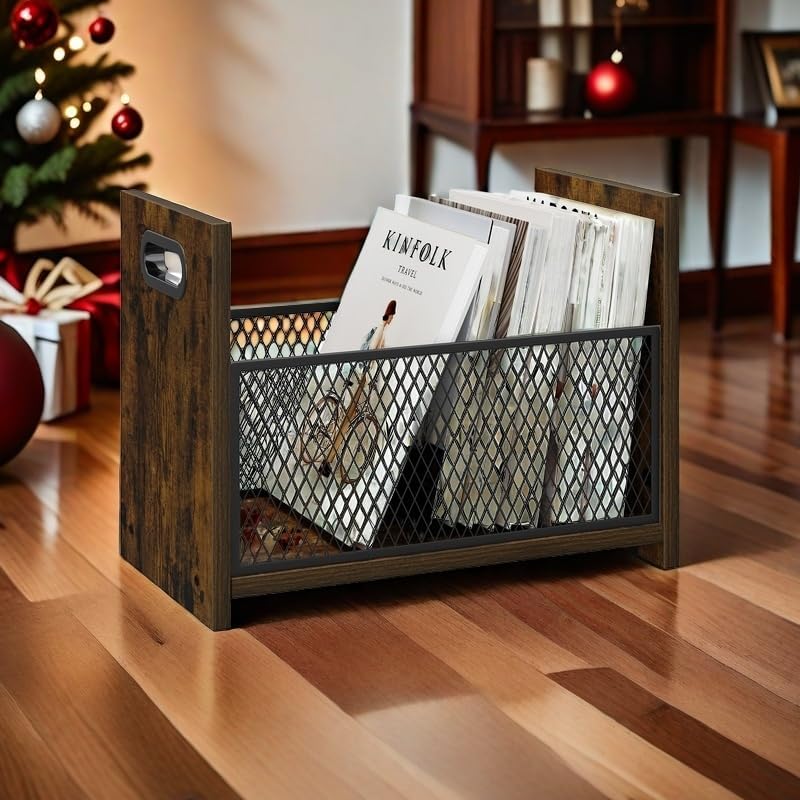 Large Magazine Rack Floor Set of 2, Vinyl Record Storage, Magazine File Holder Storage Basket for Letters, Books