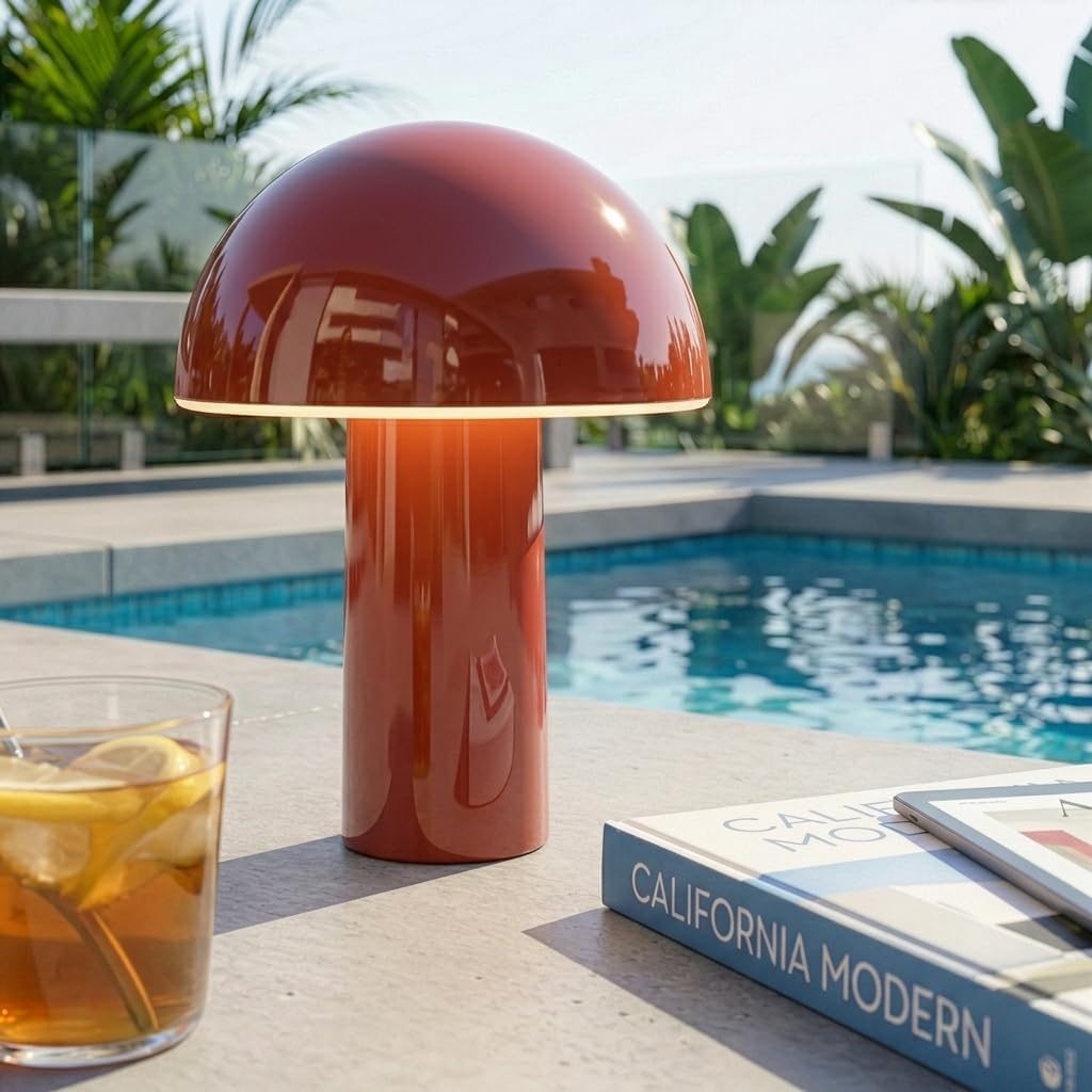 Brightech Celia Mood Lamp – 10" Touch-Controlled Mushroom Table Lamp, Cordless & Dimmable LED, Portable & Rechargeable