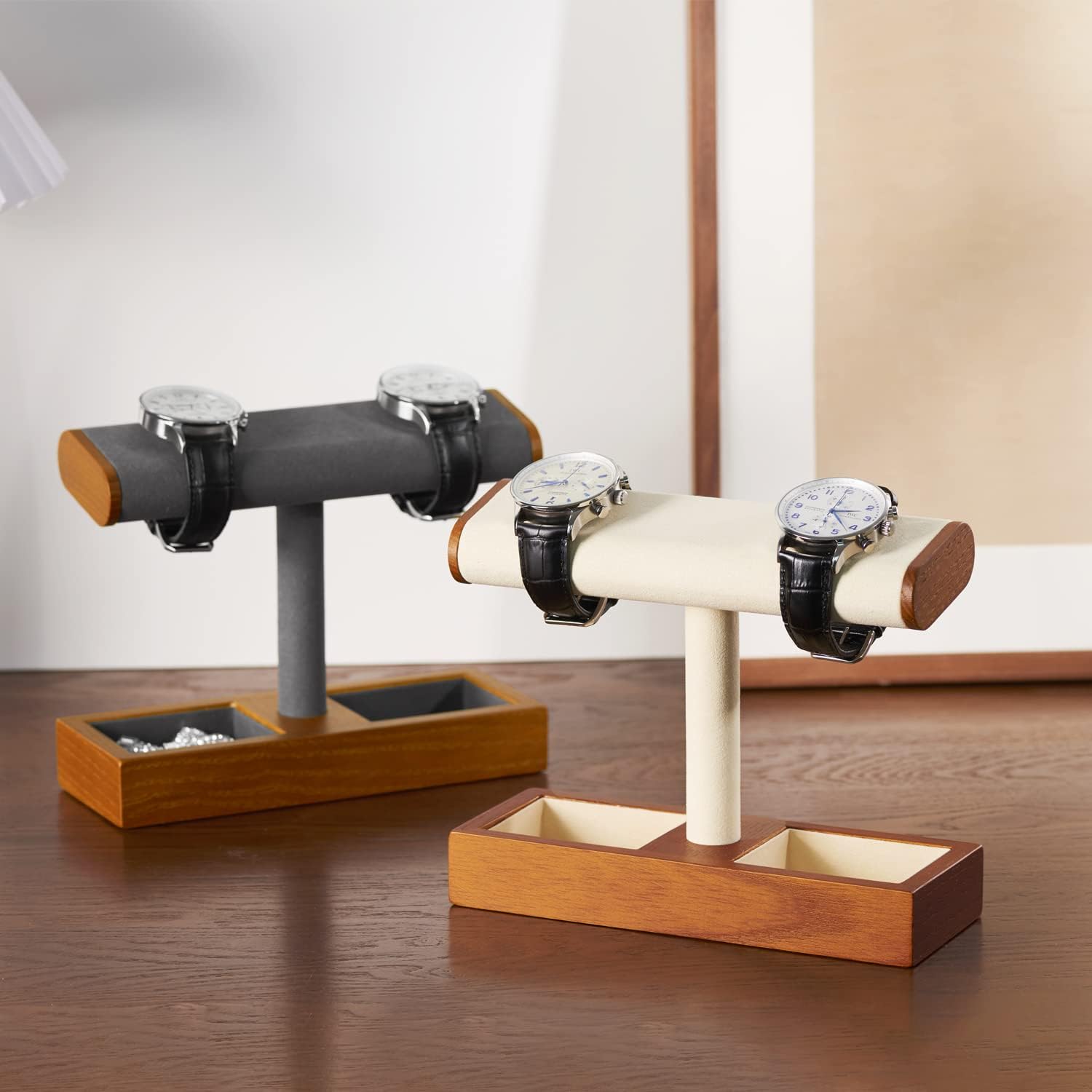 Oirlv Solid Wood Watch Stand,Watch Display Holder for Men(Cream) | Watch Organizer Gift for Husband/Father,Keep Watches