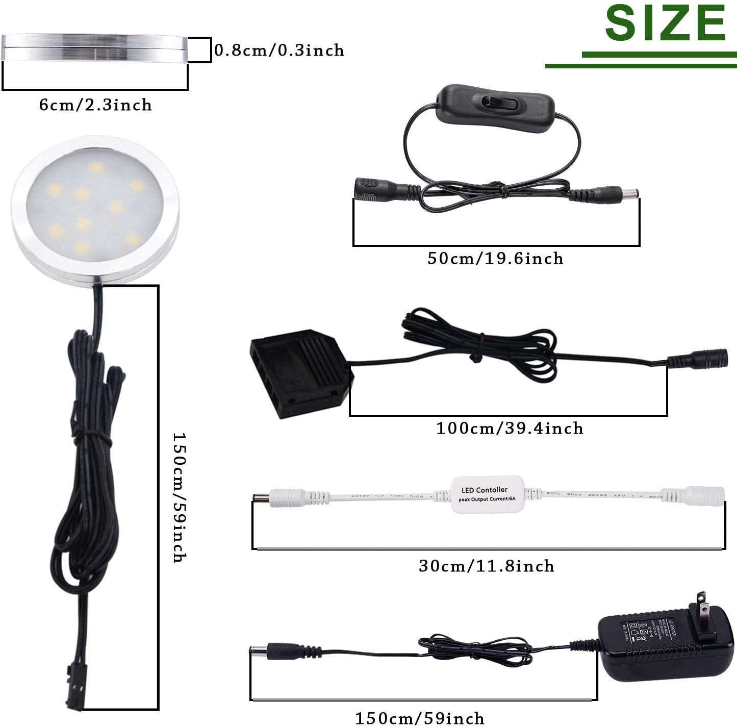 AIBOO LED Under Cabinet Lighting Kit 4 Packs of 12V Puck Lights with RF Dimmable Wireless RF Remote Control for Kitchen