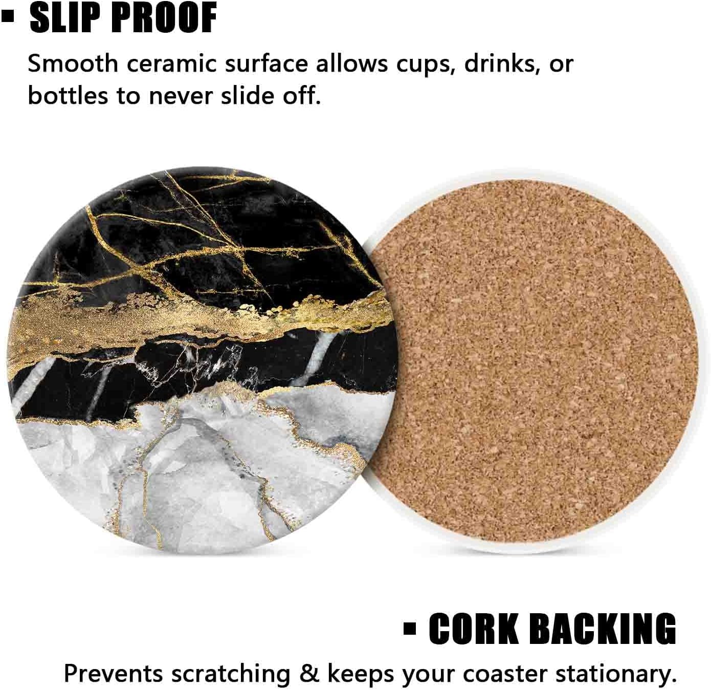 Holder / Ceramic Absorbent Coaster Sets of 4 / Black