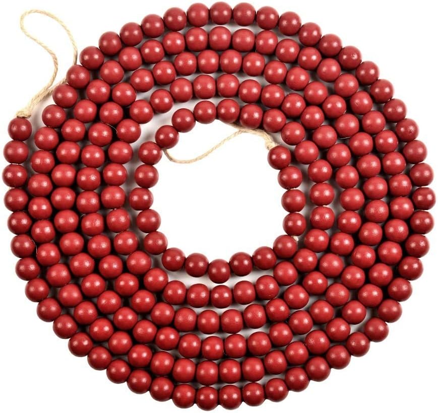 Christmas Wooden Bead Garland Bright Red Wood Bead Garland Christmas Tree / Dark Red / 9 Feet