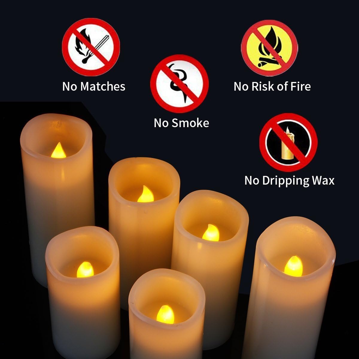 Flameless Candles Flickering LED Candles Set of 12 (D:2.2" X H:5") Ivory Real Wax Pillar Battery Opeated Candles with