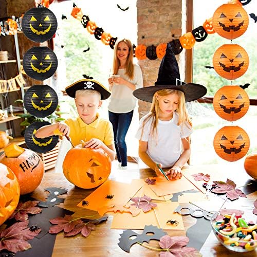 Blulu 6 Pieces Halloween Hanging Paper Lanterns Set, Halloween Pumpkin Paper Jack-O'-Lantern for Halloween Spooky Home Party Decoration, 11.8 x 11 Inch