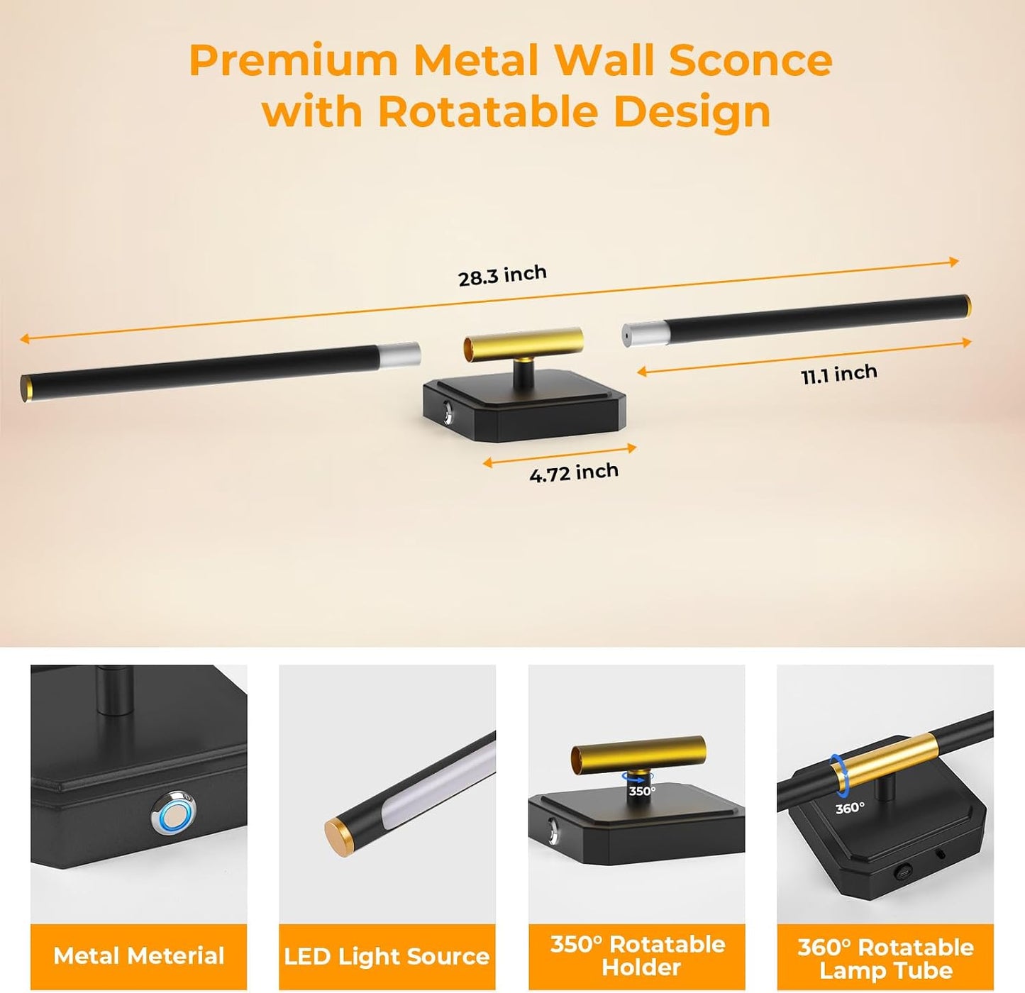 Battery Operated Wall Sconces 360°Rotate Detachable Dimmable Set of 2 | Rechargeable Wall Light 3000-6500K with Remote