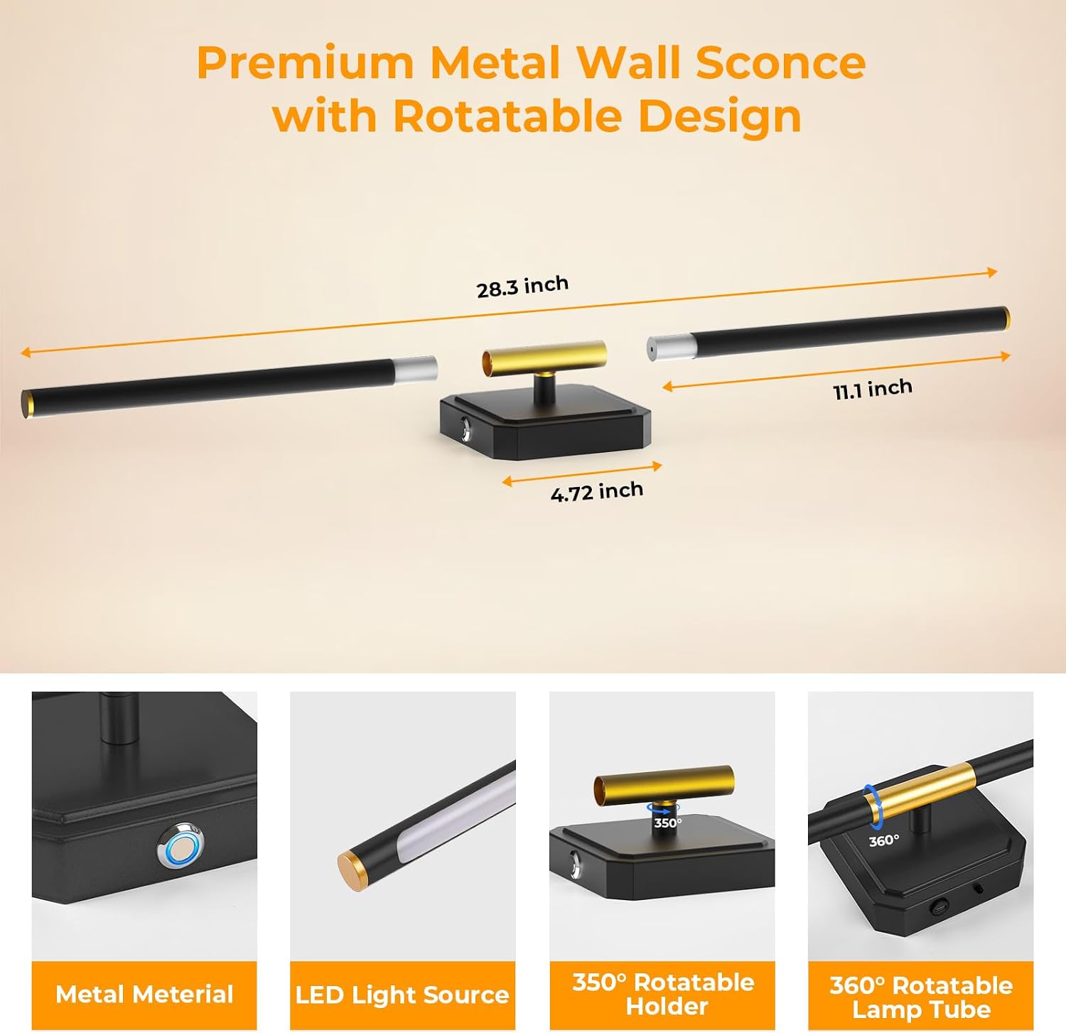 Battery Operated Wall Sconces 360°Rotate Detachable Dimmable Set of 2 | Rechargeable Wall Light 3000-6500K with Remote