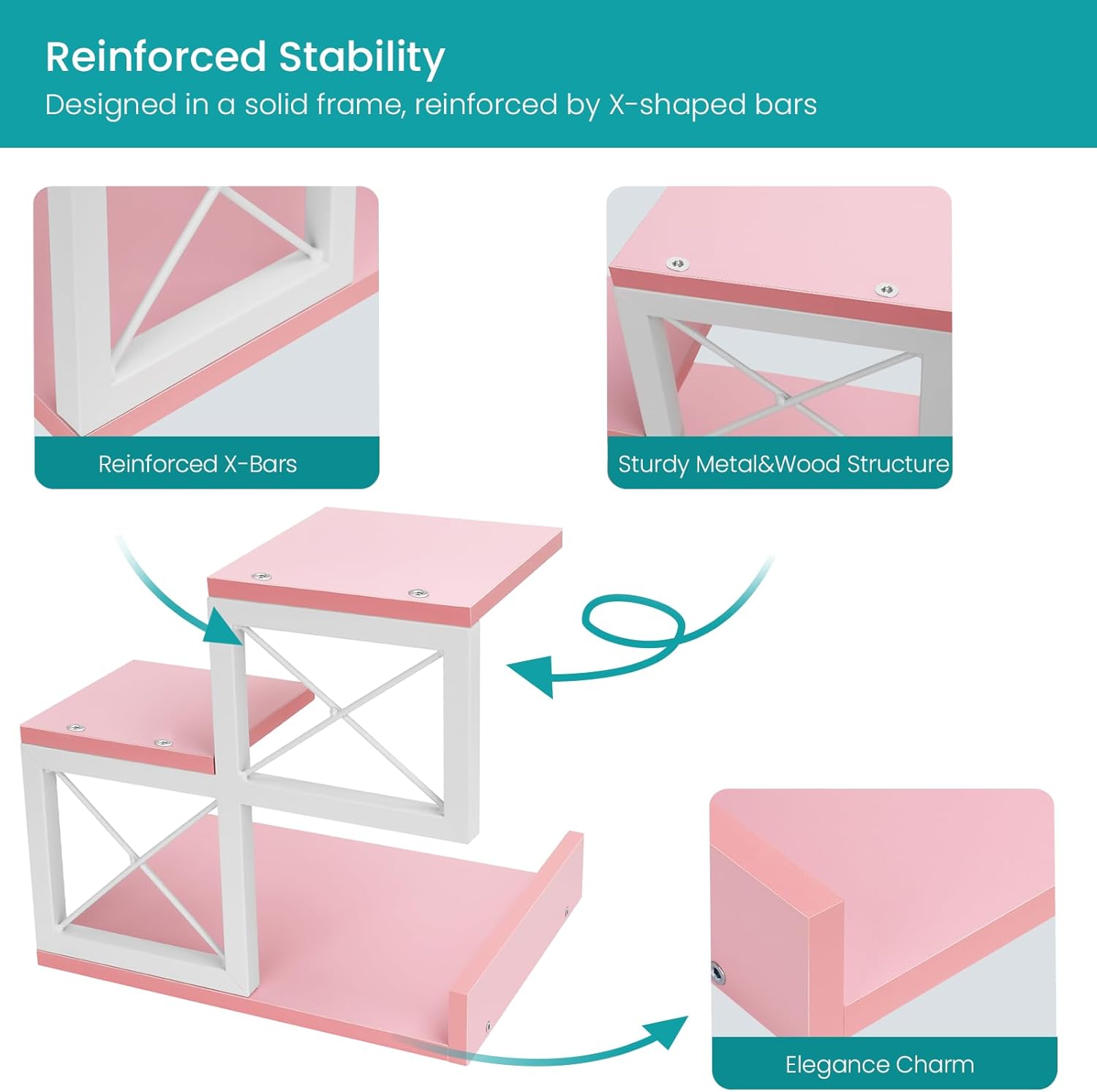 3 Tier Wooden Desk Supplies Organizers / Pink