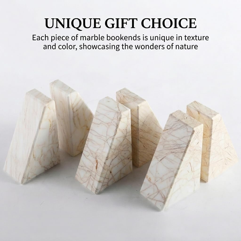 Marble Bookends / Large Bookends for Heavy Books / Trapezoid-gold