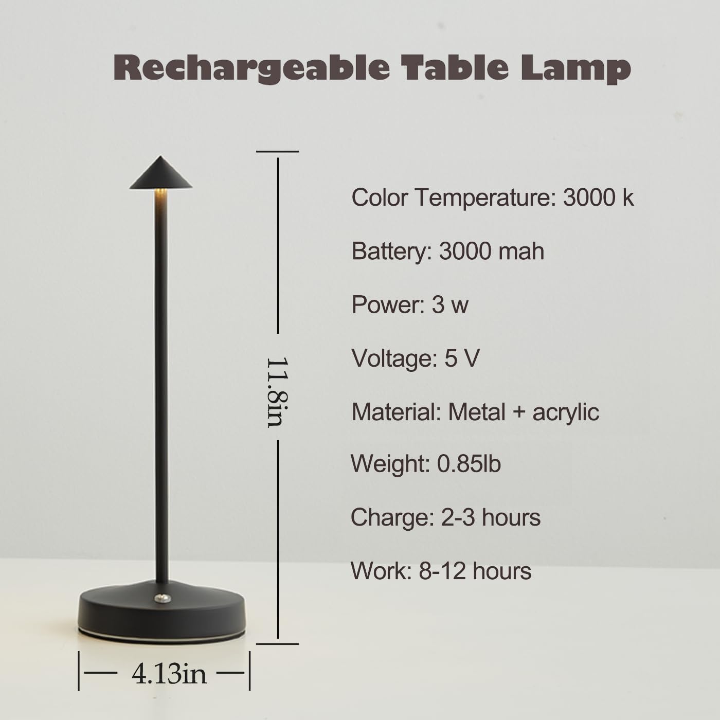 Rechargeable Cordless Table Lamp,3000mAh Battery Operated Table lamp,Portable LED Touch 2 Levels Brightness Dimmable
