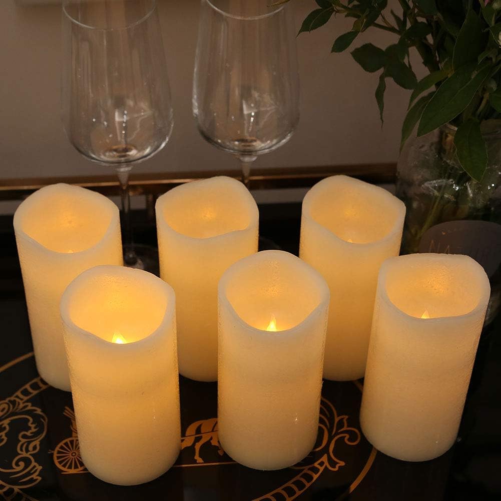 H-BLOSSOM Flickering Flameless Candles Battery Operated Real Wax Pillar Candles LED Candles with Cycling 5H Timer Pack