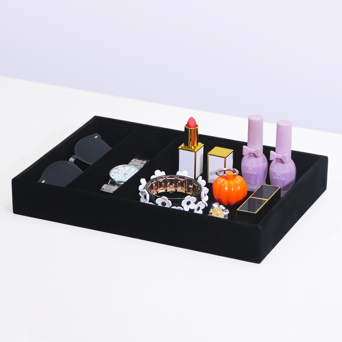 Bedside Organizer Tray / 3 Grid / Black Velvet
