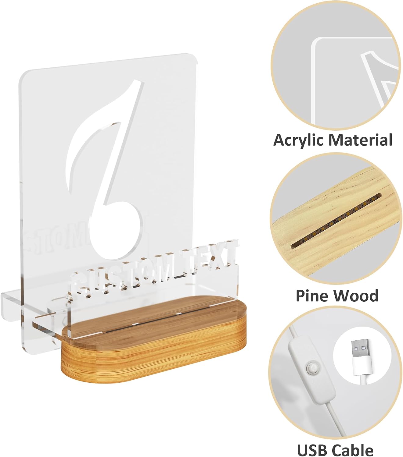 YuanDian Light up Personalised Vinyl Record Stand, Now Playing Customize Record Stand, Wooden Acrylic Holder for Vinyl
