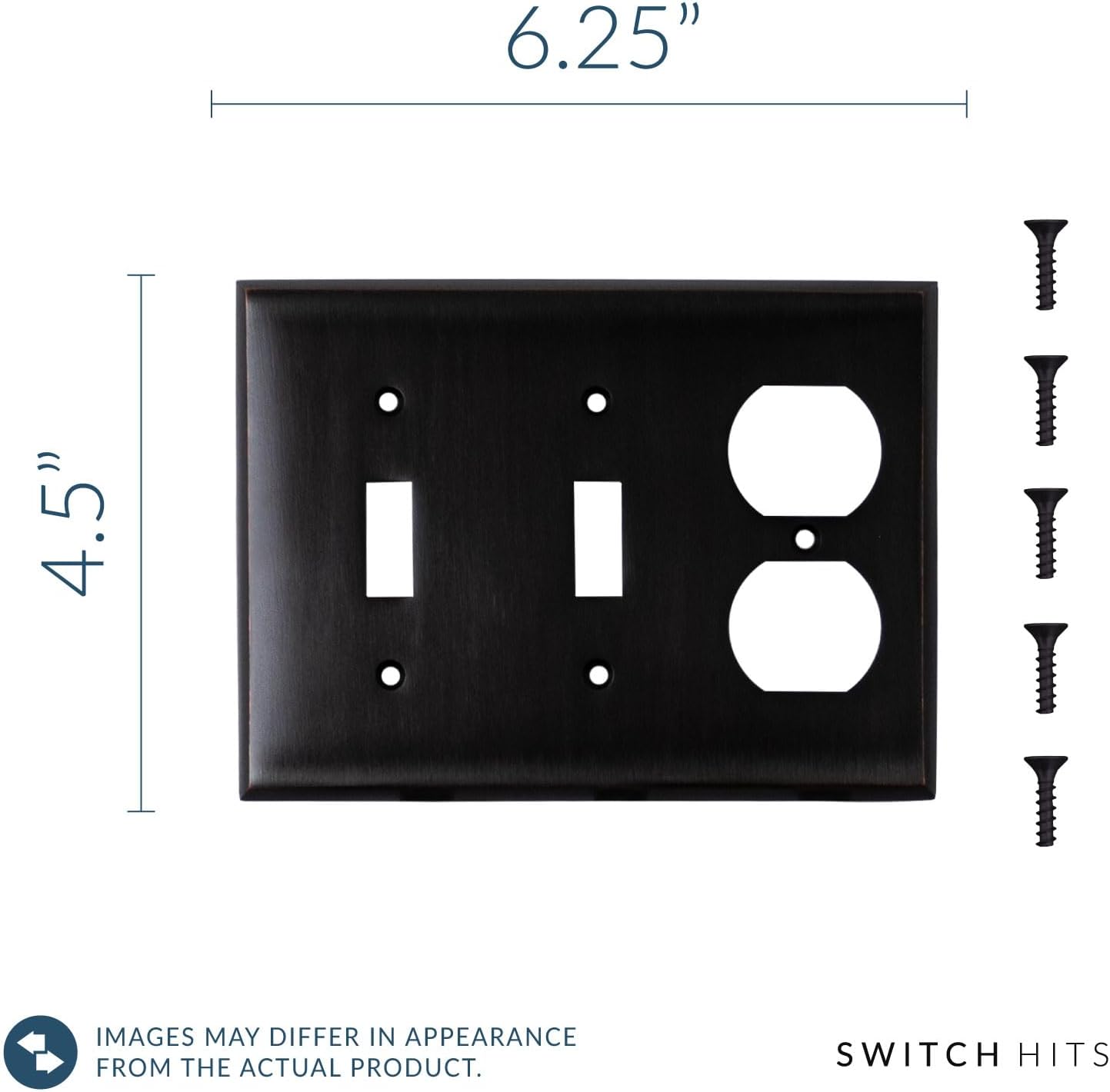 Double Light Switch Plate Outlet Cover GFCI Decorative Wall Plate | 2 Toggle - 1 Duplex Oil Rubbed Bronze Electrical