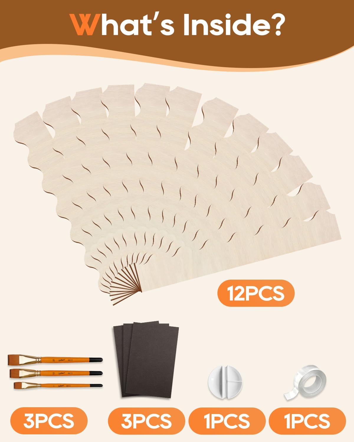 Wood Scalloped Edge Trims / Set of 20