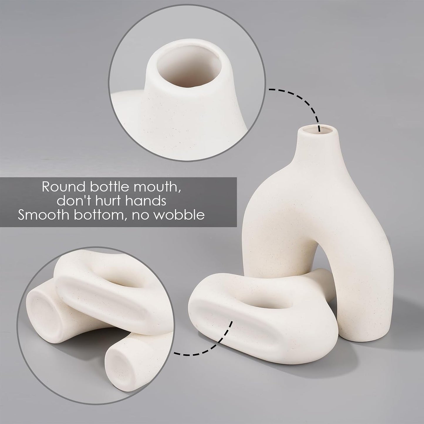 Ceramic Vase / Ceramic Hollow Donut Vase / White / Set of 2