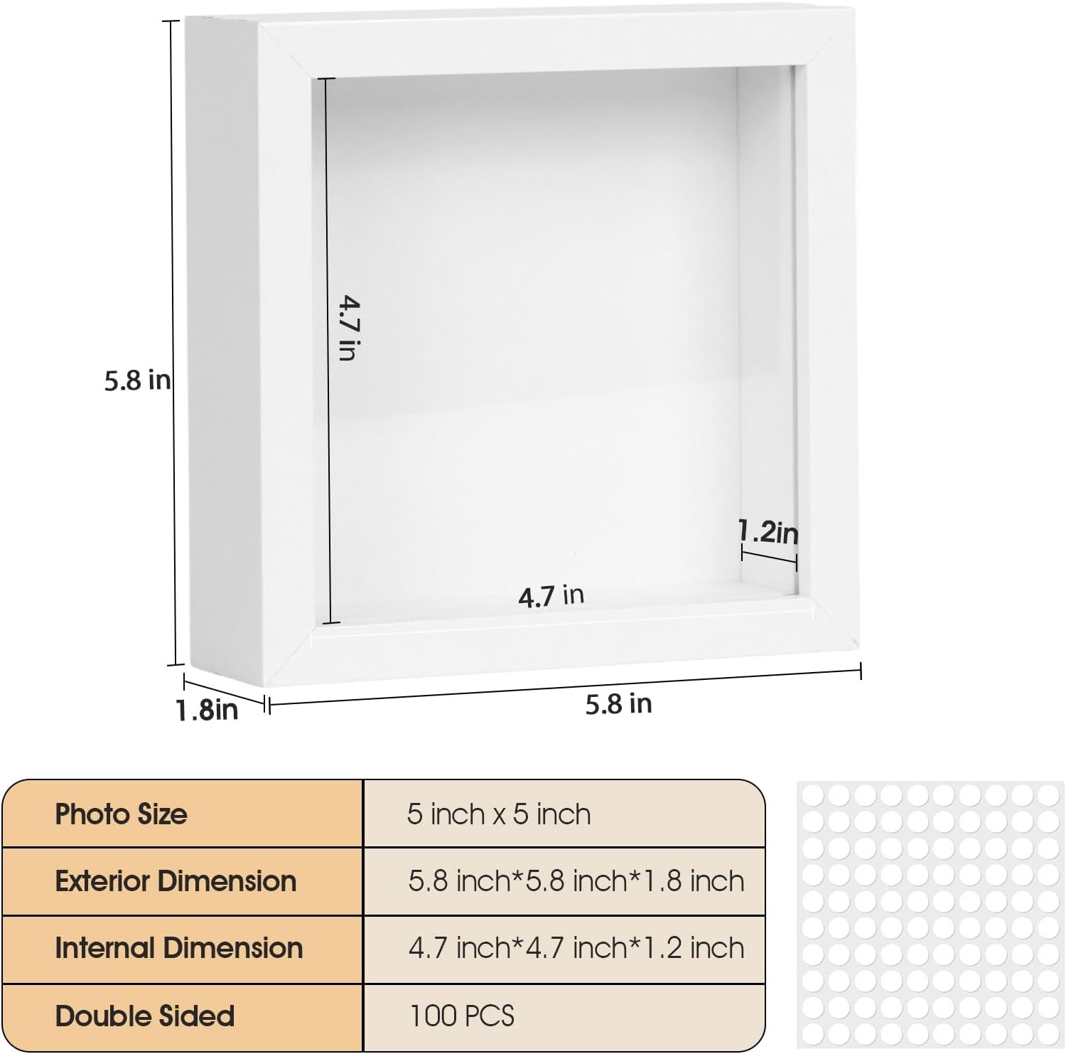 6 Pack Shadow Box Frame - 1.2" Deep 3D Picture Frame (White, 5"x5") | Shadow Boxes for Mothers Day & Wedding Keepsakes