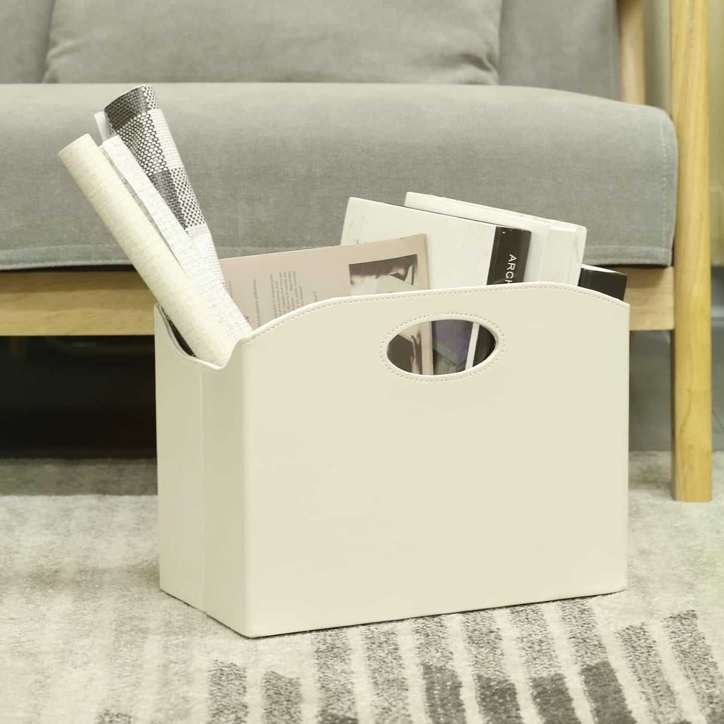 EZDeco Magazine Holder Foldable Magazine Rack Floor PU Leather File Holder Newspaper Book Storage Magazine Basket