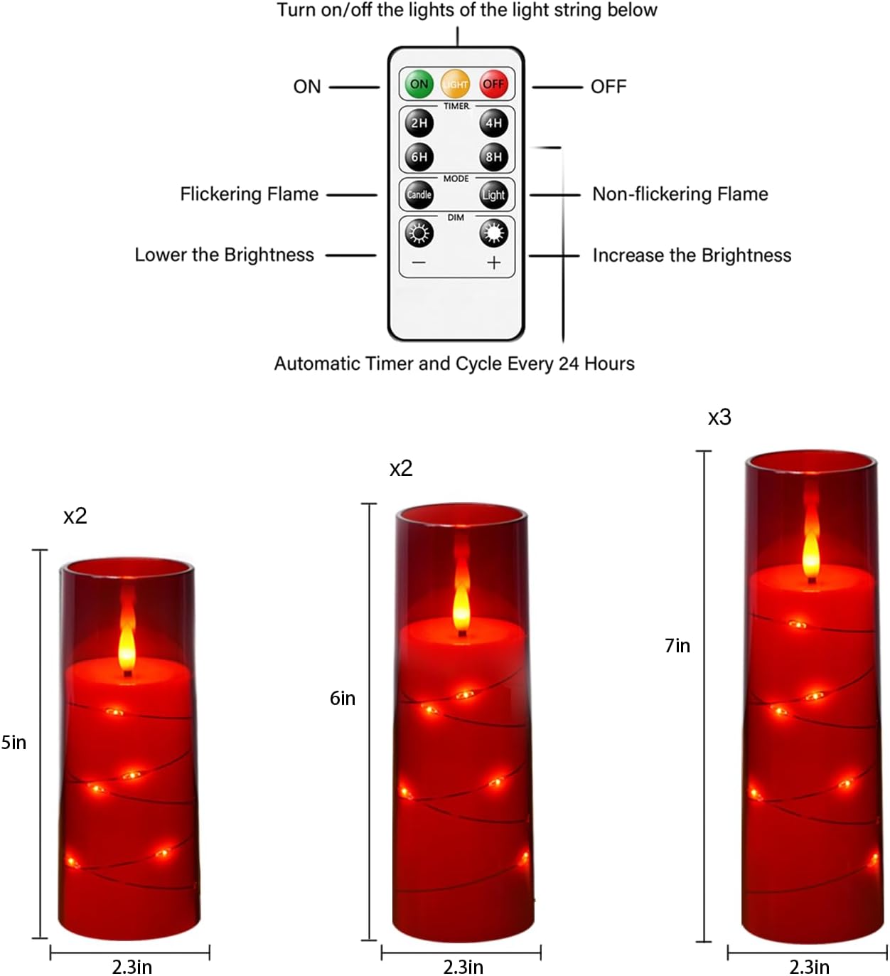 Flameless Candles,with Embedded Star String, Battery Operated Candles Flickering LED Pillar Candles with Remote Control