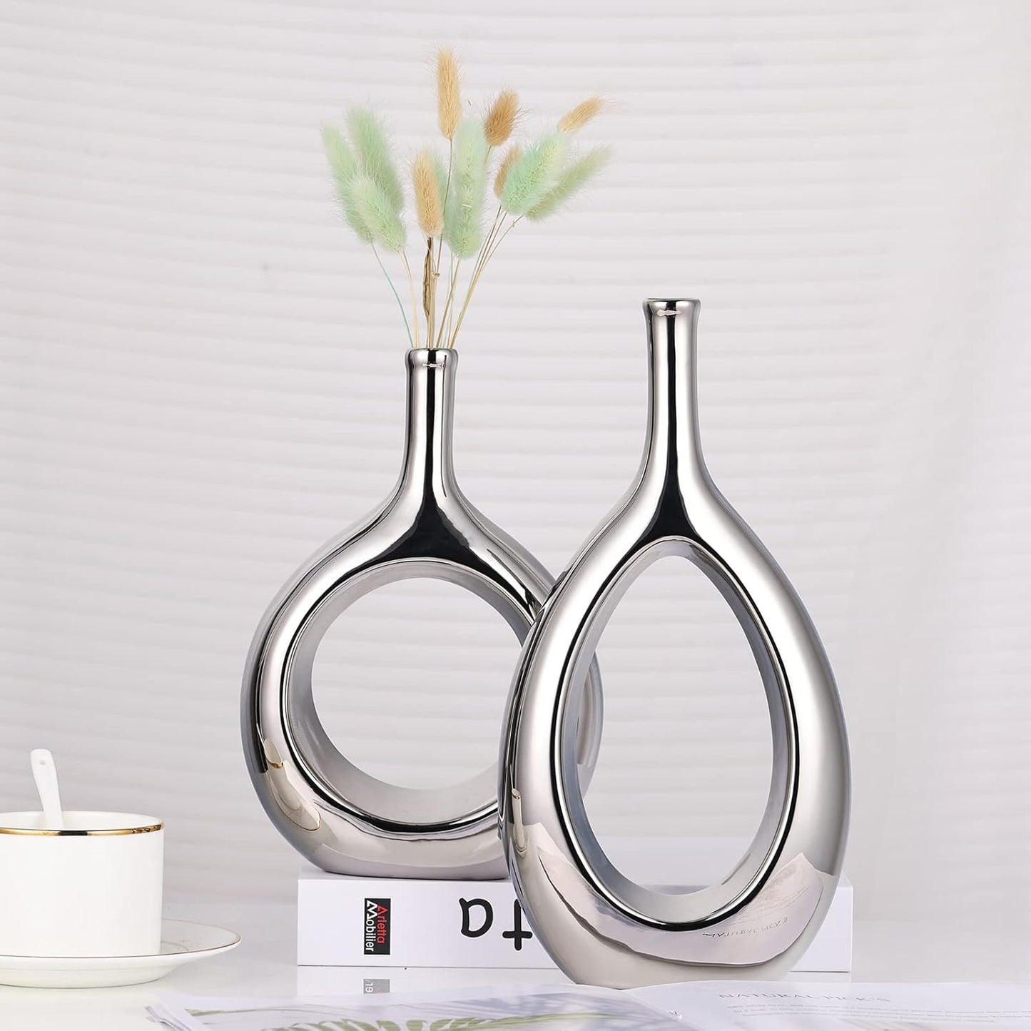 Vase Ceramic Silver Vases Home Decor / Glossy Silver