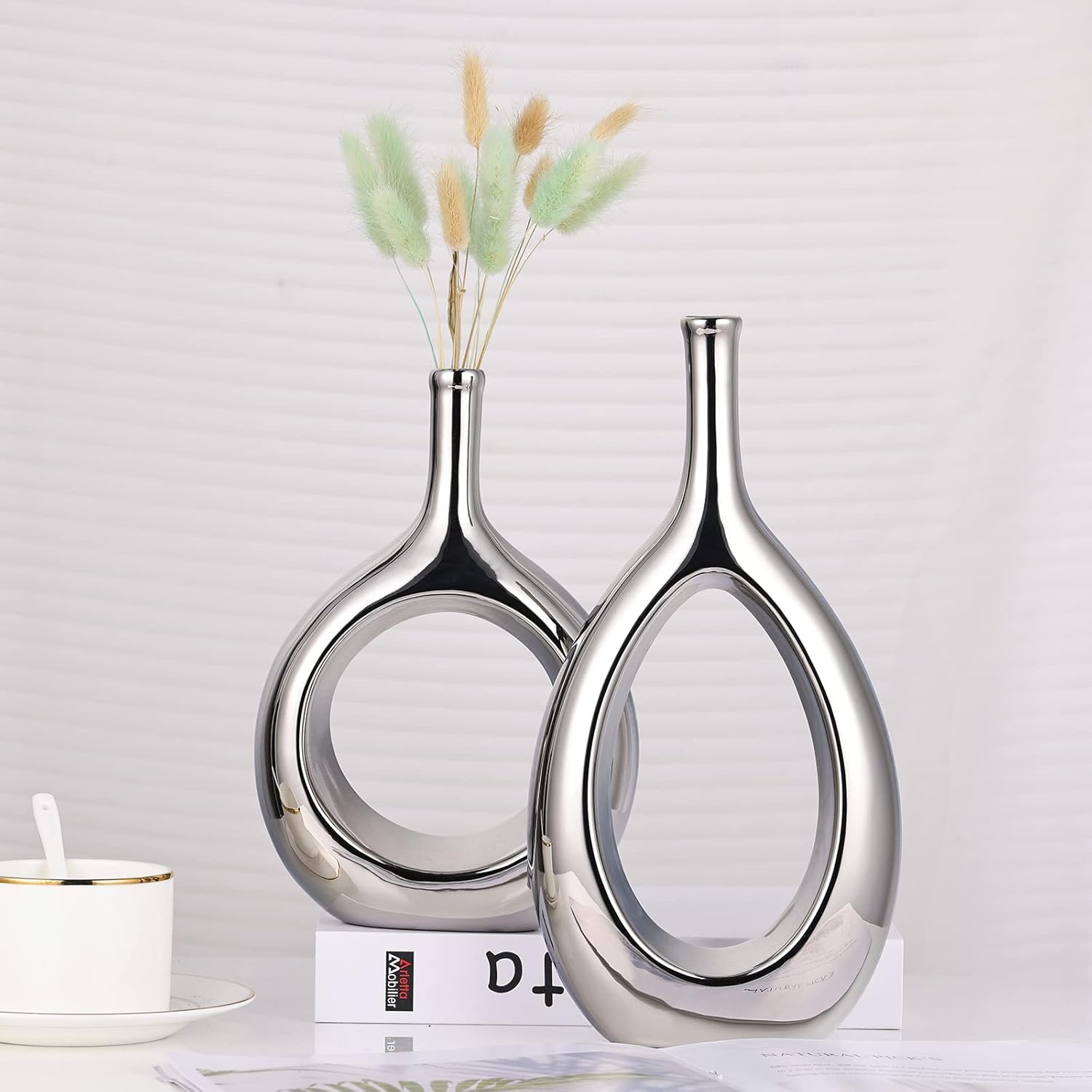 Vase Ceramic Silver Vases Home Decor / Glossy Silver