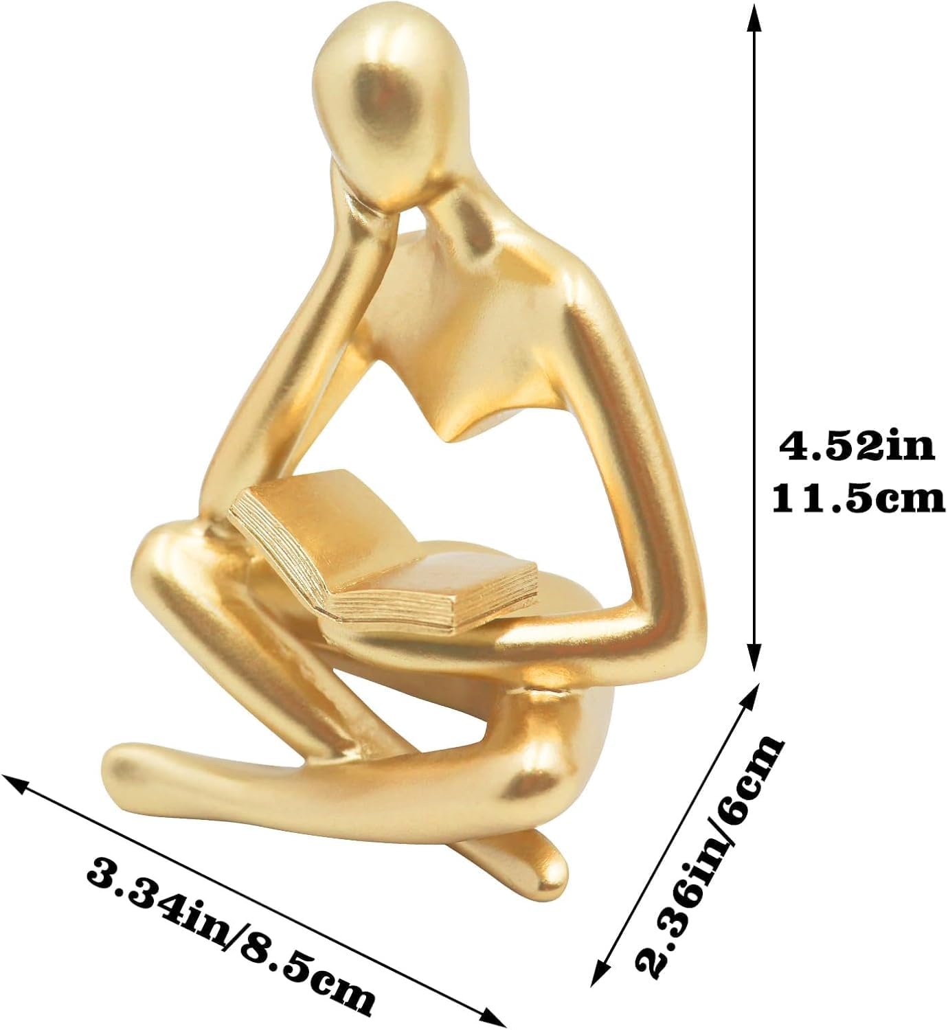Resin Desktop Statue / Golden Abstract Thinker Reading Sculpture