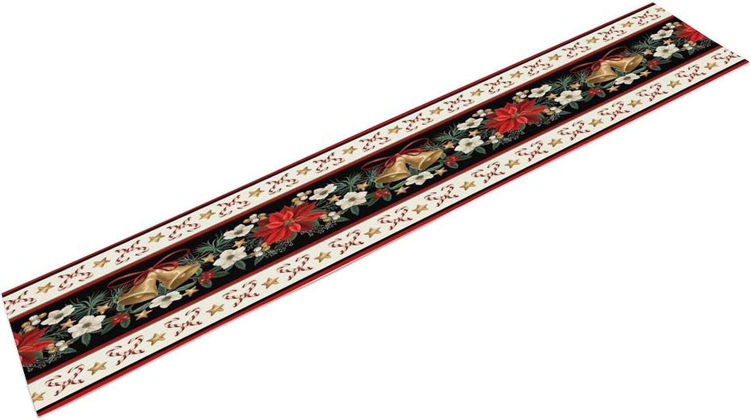 Christmas Linen Table Runner, Red and Black Buffalo Plaid Winter Xmas Holiday Farmhouse Style Patterns Printed Linen