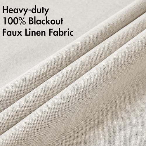 MIULEE 100% Blackout Linen Curtains for Bedroom 52x108 Inches Birch