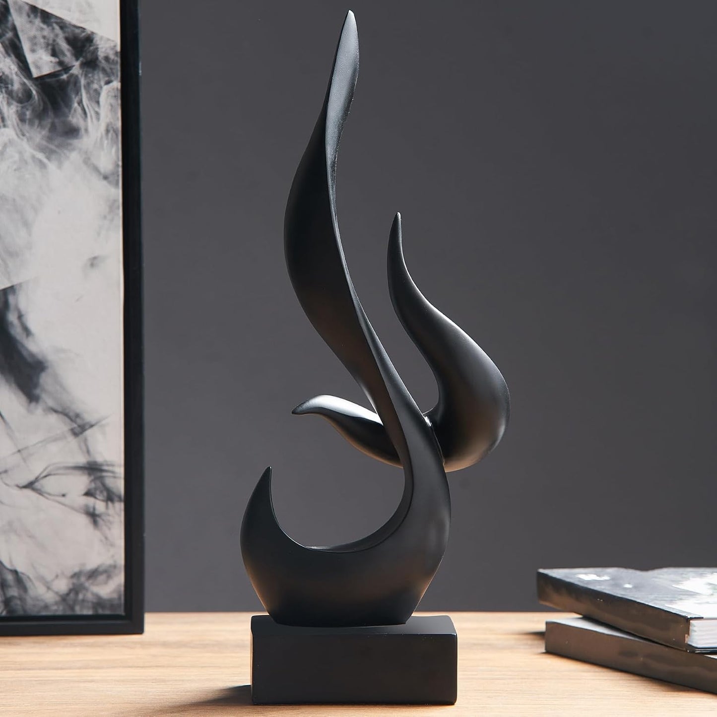 Black Flame Abstract Sculpture Resin Art Statue Modern Home Decor / Black Abstract Statue