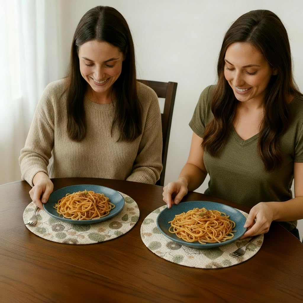 The Fine Living Braided Cotton Placemats, Round Table Mats, Set of 6,13.5" | Washable Anti-Slip Heat Resistant Braided