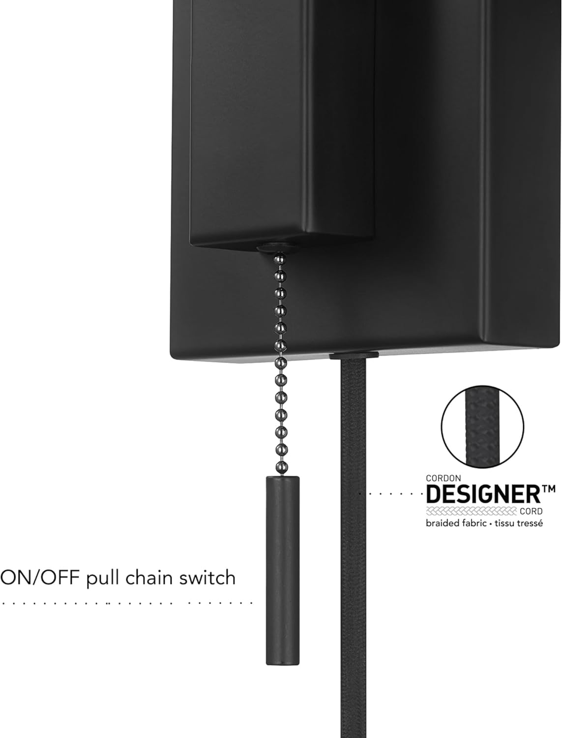 Globe Electric 1-Light Matte Black Swing Arm Plug-in or Hardwire Wall Sconce with White Fabric Shade