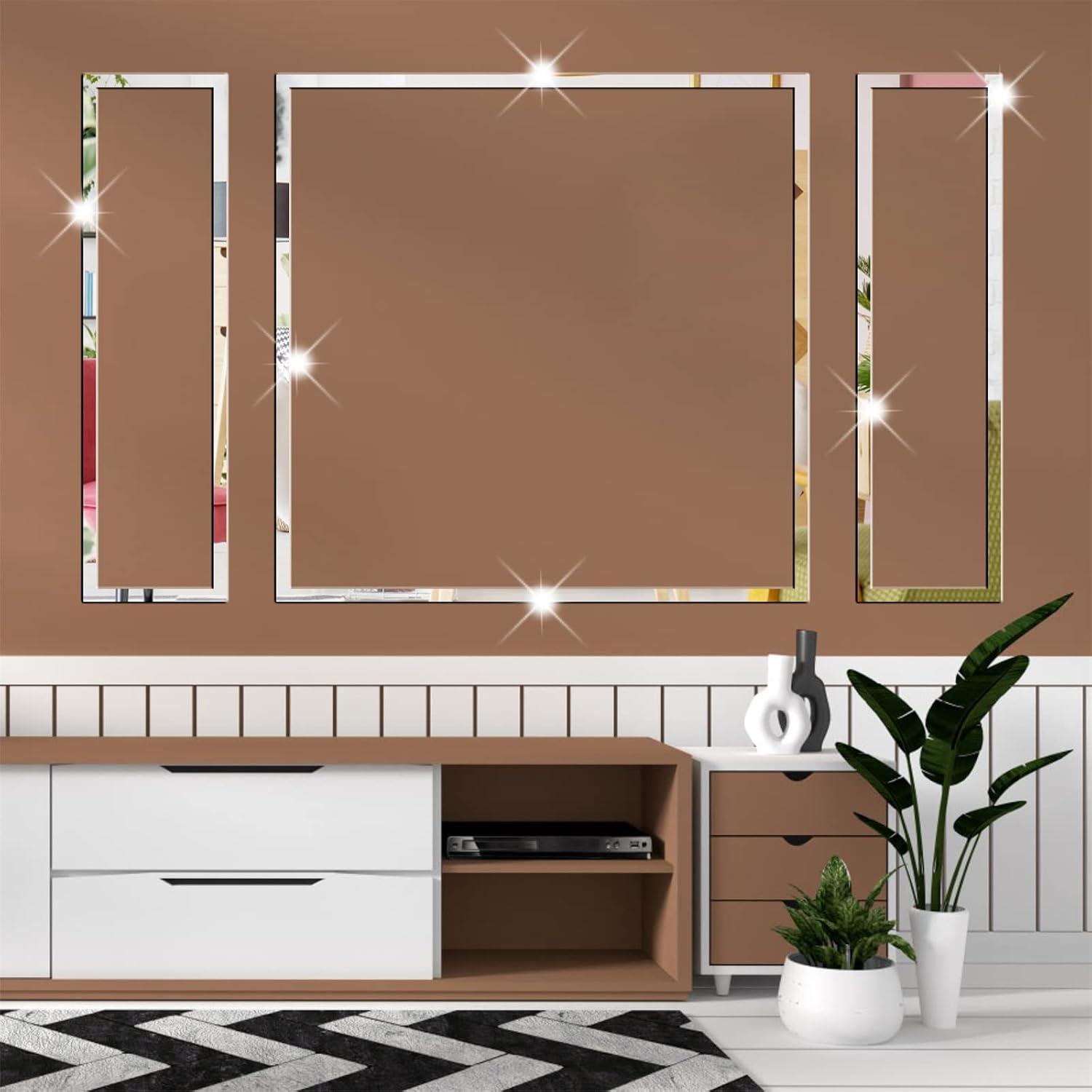 Acrylic Mirror Wall Stickers 3D Striped Mirror / Silver